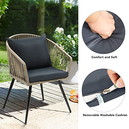 YITAHOME 3-Piece Outdoor Patio Furniture Wicker Bistro Set, All-Weather Rattan Conversation Chairs for Backyard, Balcony and Deck with Soft Cushions