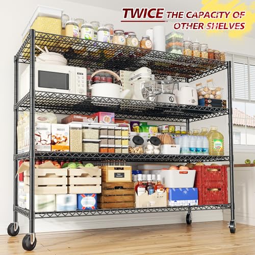 REIBII 75.6" H Storage Shelves Wire Shelving Unit with Wheels 2500LBS Garage Shelving Heavy Duty Metal Shelves for Storage Rack Adjustable Pantry