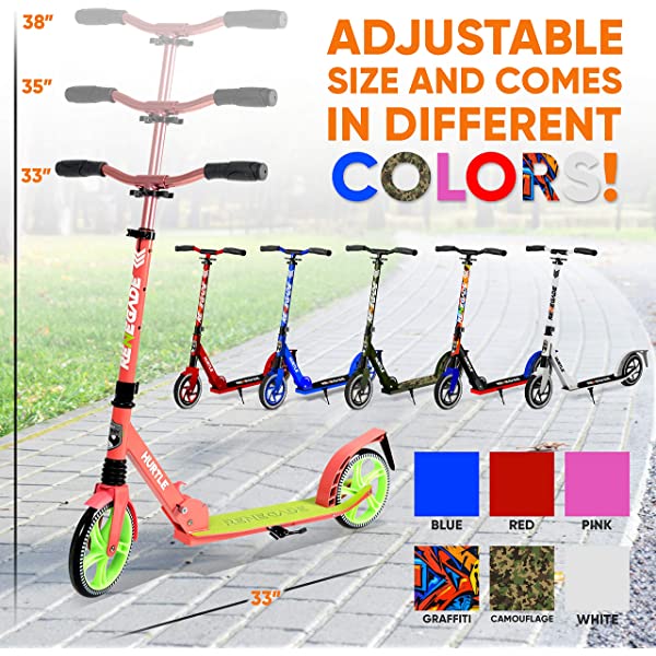 Hurtle Scooter &ndash; Scooter for Teenager &ndash; Kick Scooter &ndash; 2 Wheel Scooter with Adjustable T-Bar Handlebar &ndash