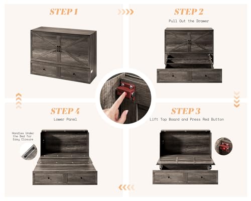 AMERLIFE Queen Murphy Bed with Storage & Charging Station, Farmhouse Murphy Cabinet with Foldable Panel, Noisy Free, for Guest Bedroom, Living Room