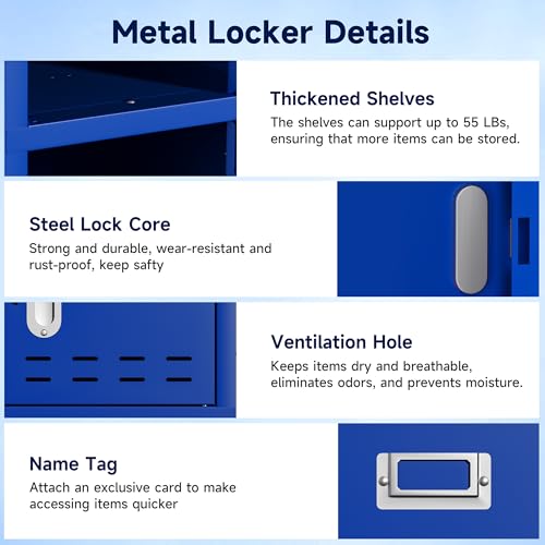 Locker Metal Storage Cabinet, Steel Office Storage Lockable Lockers for Employees Kids School Gym Home Garage Locker with Mirror & Hooks (5 Doors