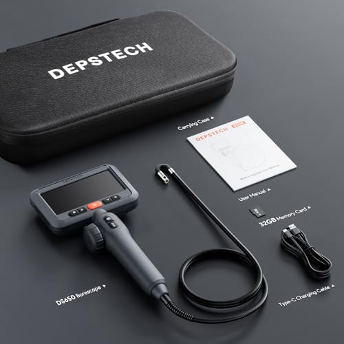 DEPSTECH Dual Lens Articulating Endoscope Camera with Lights,Two-Way Articulated Industrial Borescope, 4.5" Screen, 5FT Flexible Snake Scope