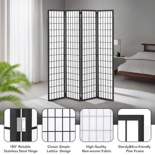 JOSTYLE Room Divider Wall Shoji Screen, 6 Panel Folding Privacy Screen for Room Separation, Japanese Wood Room Divider, 5.9 Ft, Natural