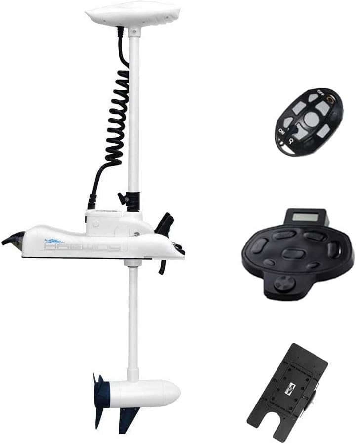 AQUOS HASWING Black 12V55LBS 48inch Bow Mount Trolling Motor with Remote Control, Wired Foot Control