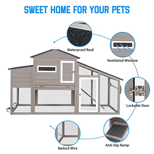 Chicken Coop and Run, Two Story Rabbit Hutch Indoor Outdoor, Wooden Hen House with Nesting Box Rabbit Cage, Ramp, Deep No Leak Pull Out Tray
