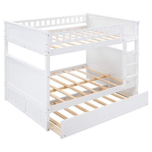 SOFTSEA Twin Over Full Bunk Bed with Slide, Solid Wood Bunk Beds with Stairs for Kids