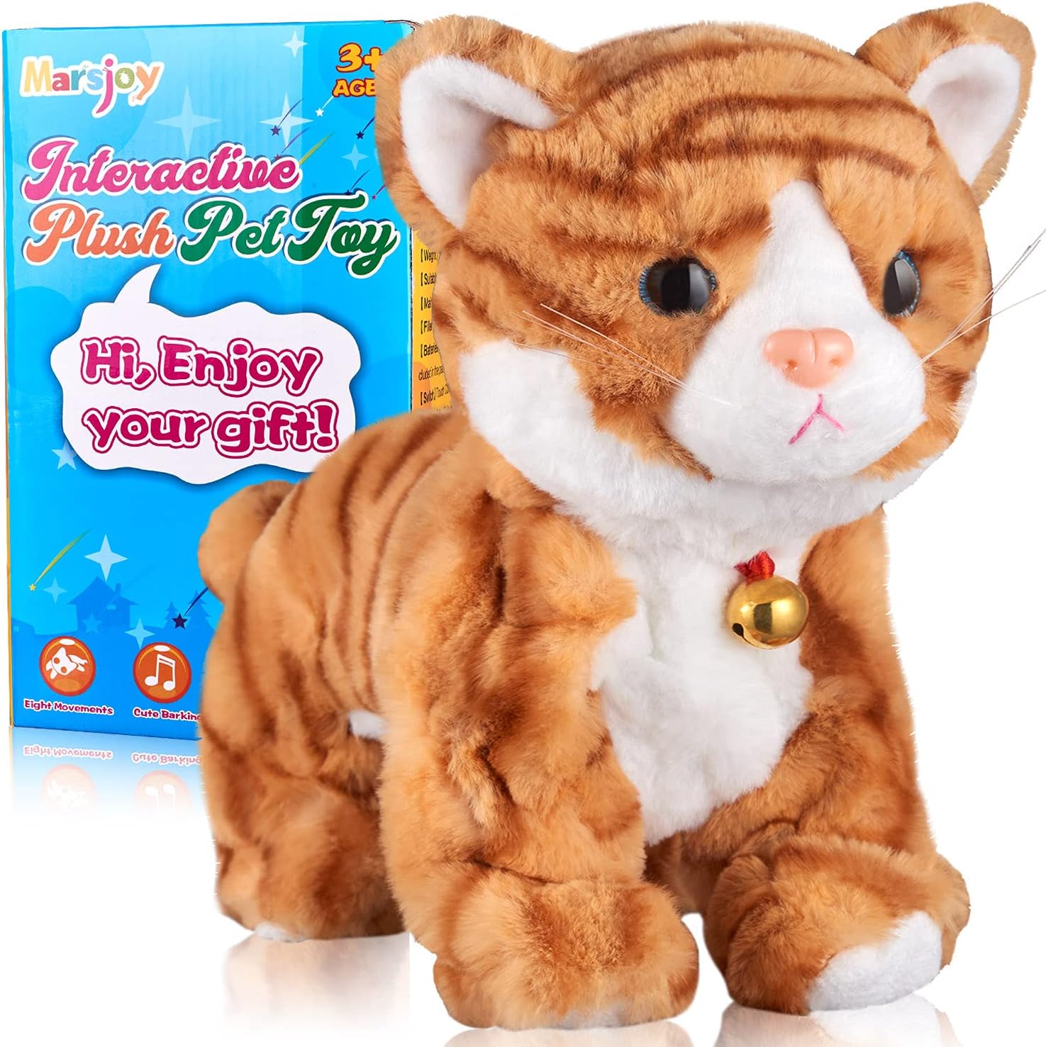 White Plush Cat Stuffed Animal Interactive Cat Robot Toy, Robotic Cat Barking Meow Kitten Touch Control, Electronic Cat Pet, Robot Cat Kitty Toy