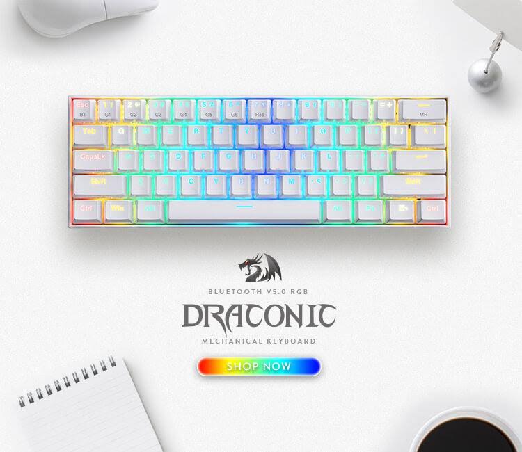 Redragon K530 Draconic 60% White with Quiet-Red Switches | RGB Wireless Mechanical Keyboard