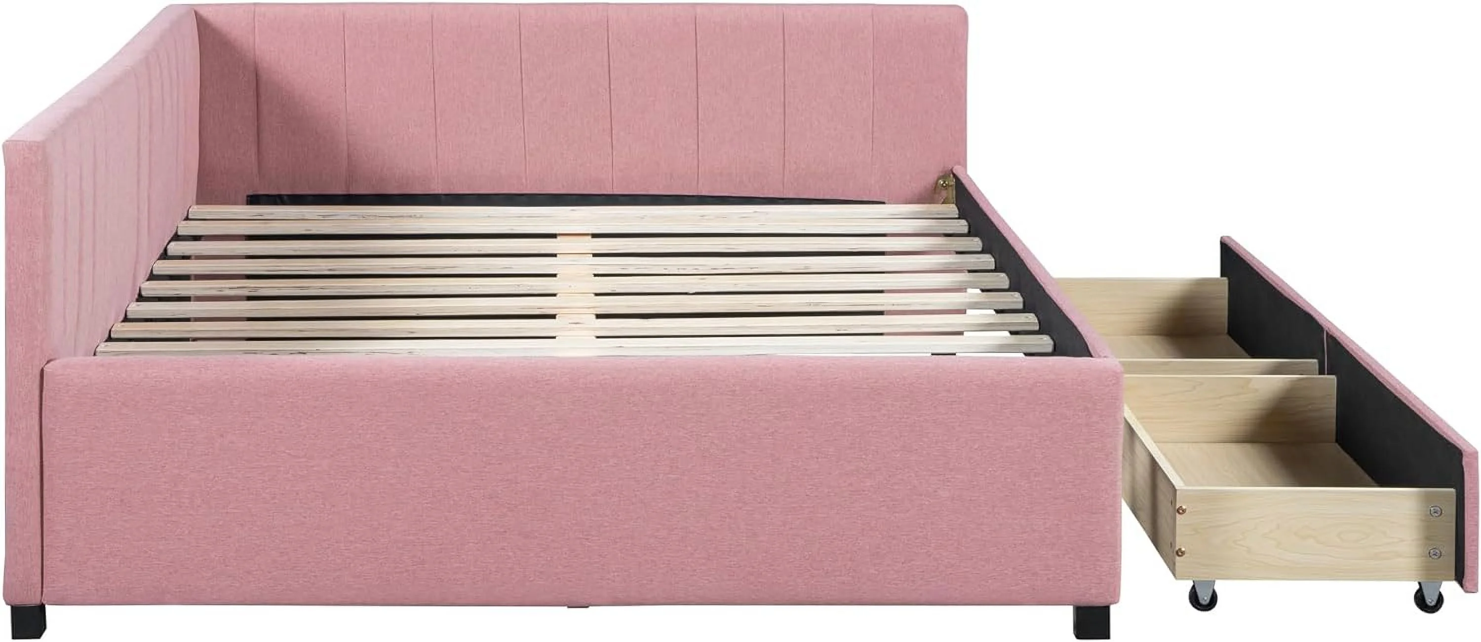 Full Size Daybed, Upholstered Full Daybed with 2 Storage Drawers, Linen Fabric Full Size Sofa Bed Frame, No Box Spring Needed
