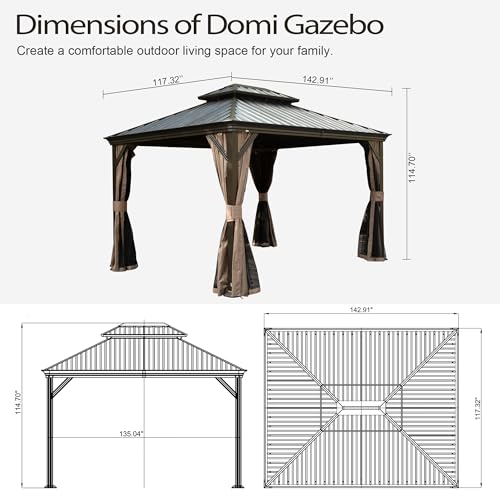 Domi 10’ x 10’ Hardtop Gazebo Metal Frame Canopy with Netting & Curtains