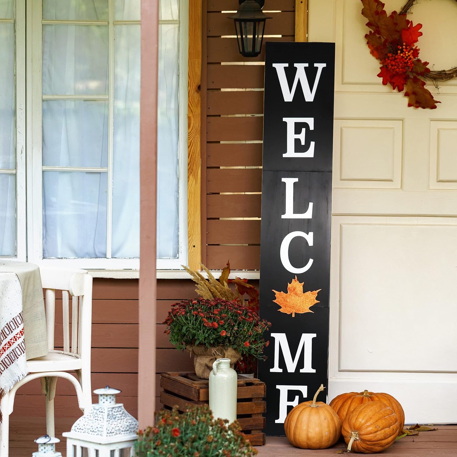 Outdoor Welcome Sign for Front Porch Decor, Interchangeable Seasonal Icons Vertical Welcome Sign, Modern Farmhouse Decor for The Home