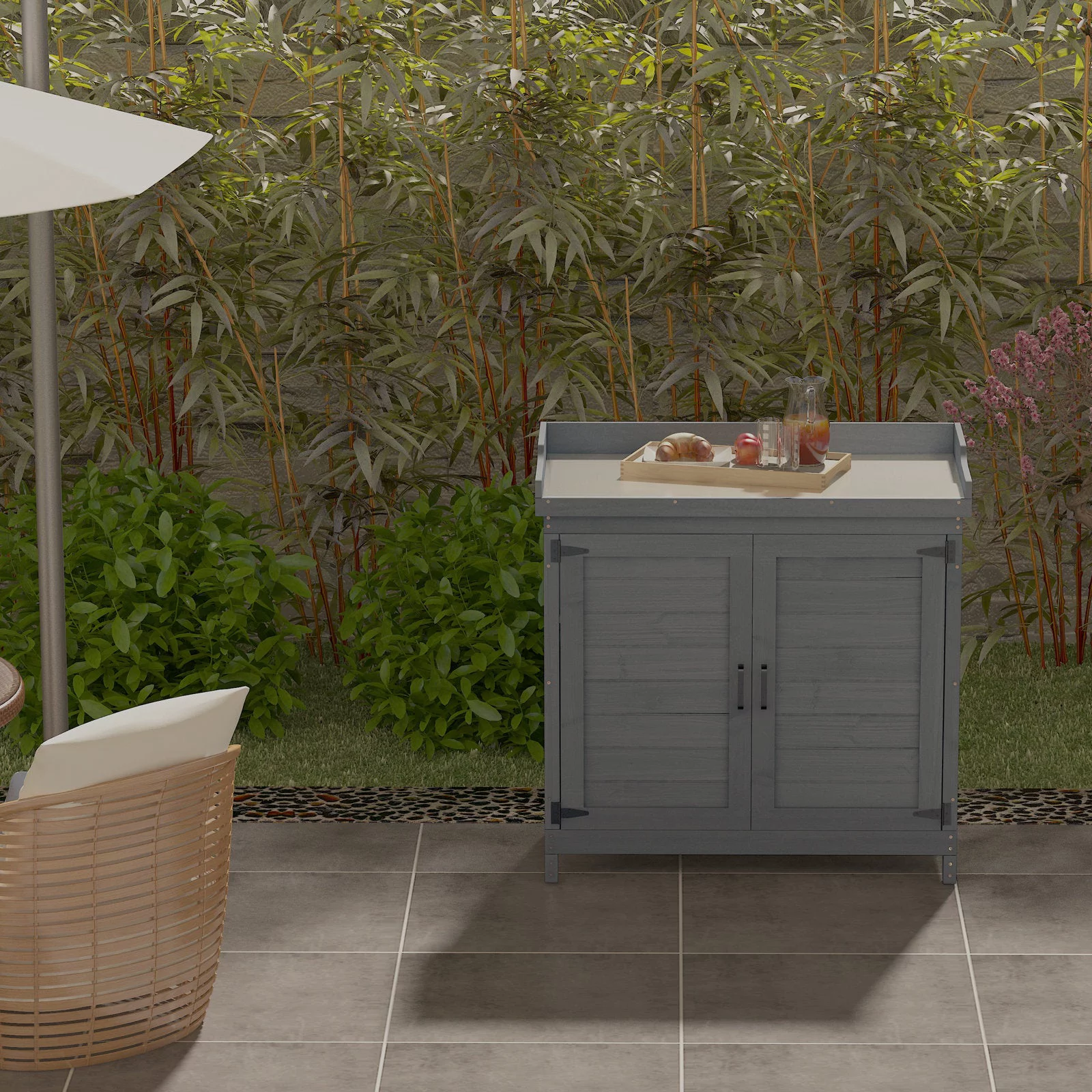 Outdoor Garden Potting Bench Wooden Storage Box Waterproof Furniture Tool Shed