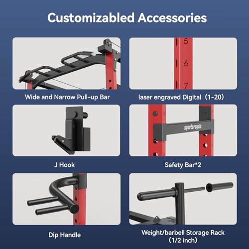 Sportsroyals Power Cage,1600lbs Multi-Function Power Rack with Adjustable Cable Crossover System and More Training Attachment