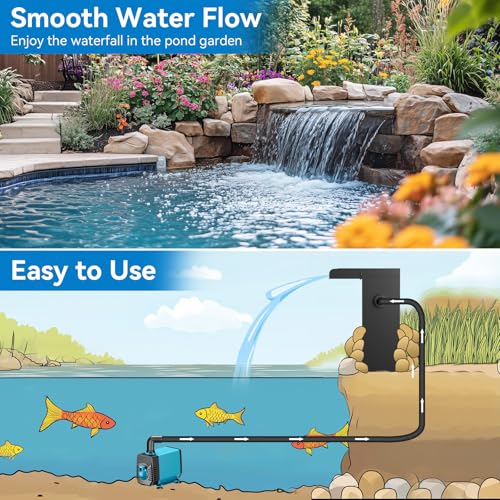 POPOSOAP 24 Inch Pond Waterfall Spillway with 1200GPH Pump, 304 Stainless Steel Waterfall Kit with 9.8FT Corrugated Tube