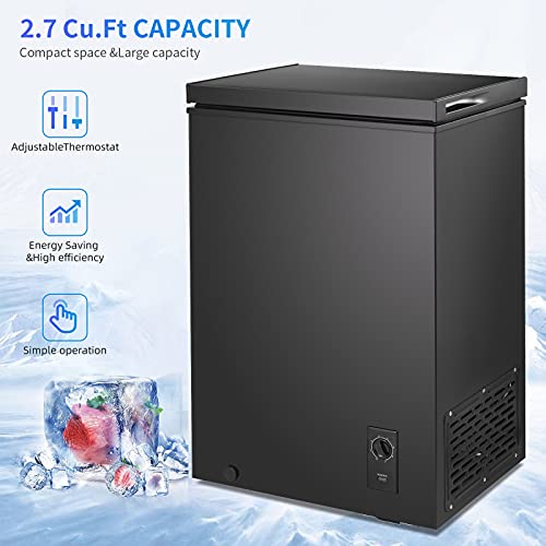 Kismile 3.4 Cubic Feet Chest Freezer with Removable Basket Free Standing Top open Door Compact Freezer with Adjustable Temperature for