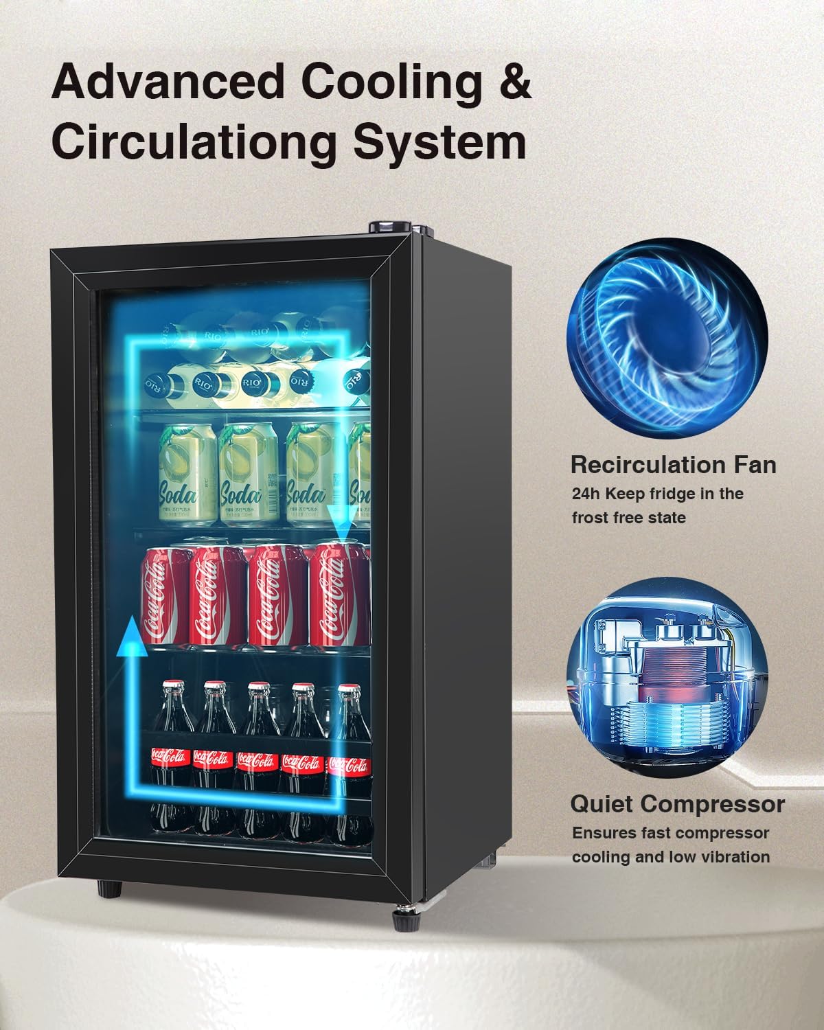 Beverage Refrigerator Cooler 120 Can Freestanding Beverage Cooler with Glass Door, Adjustable Shelves for Beer Soda or Wine for Home Office or Bar