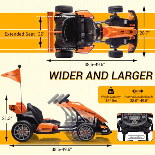 24V Kids Electric Go Kart, Licensed McLaren F1 Drift Kart Car with Dual 200W Motors, Adjustable Seat, 6 Safety Upgrades, CVT Speed Mode