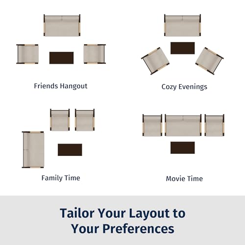 EAST OAK Courtyard Patio Furniture Set, 4-Piece Outdoor Patio Set with Sofa, Removable & Washable Deep Seating Cushion, Tempered Glass Table