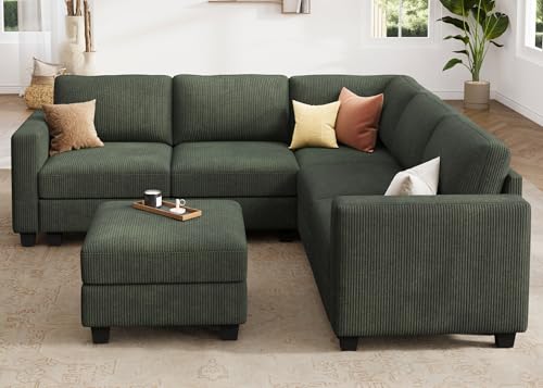 HONBAY Corduroy Modular Sectional Couch with Storage L-Shaped Sectional Couches for Living Room 6 Seater Modular Sofa, Dark Gray