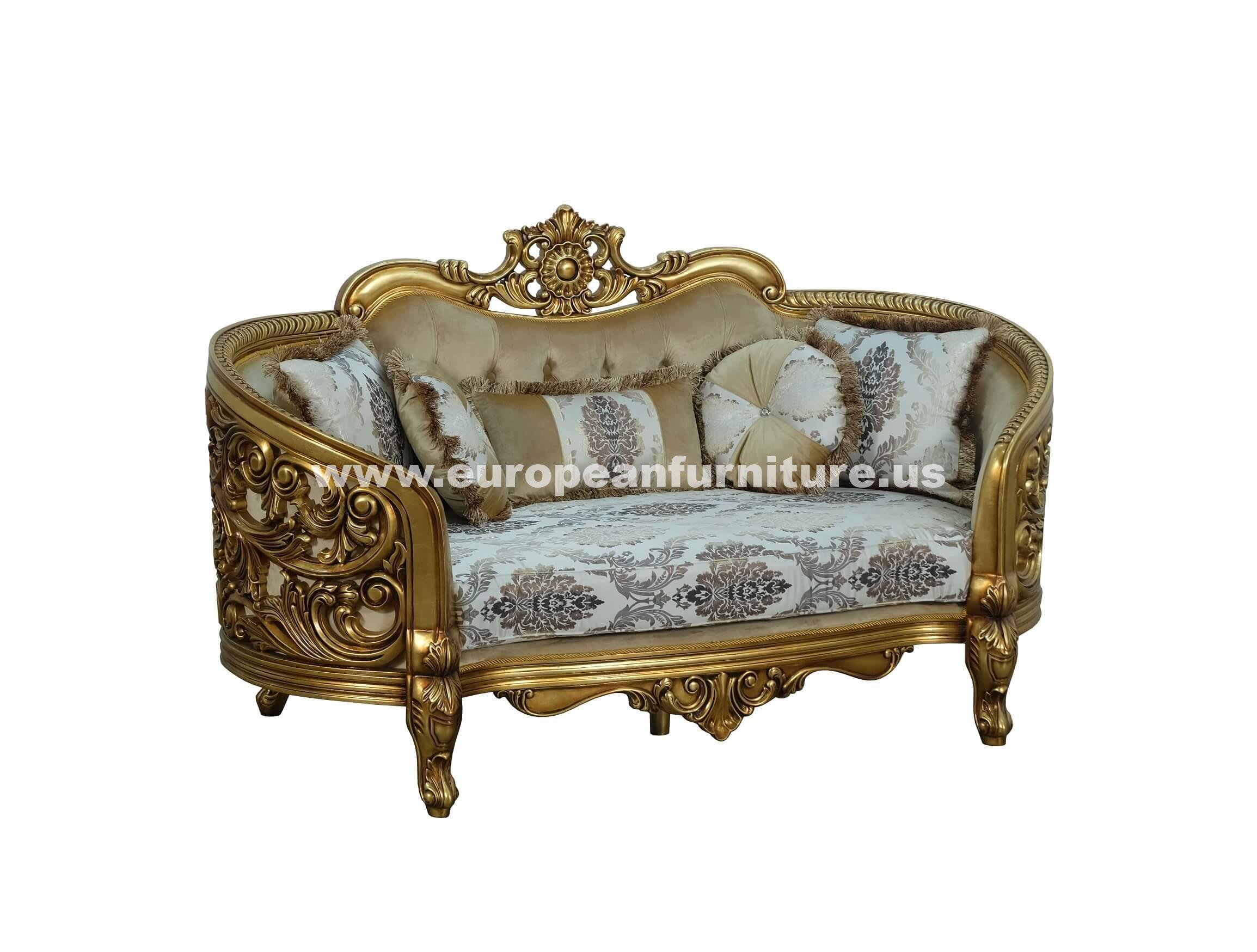 Luxury Antique-Bronze & Jacquard Fabric BELLAGIO Sofa Set 2 EUROPEAN FURNITURE
