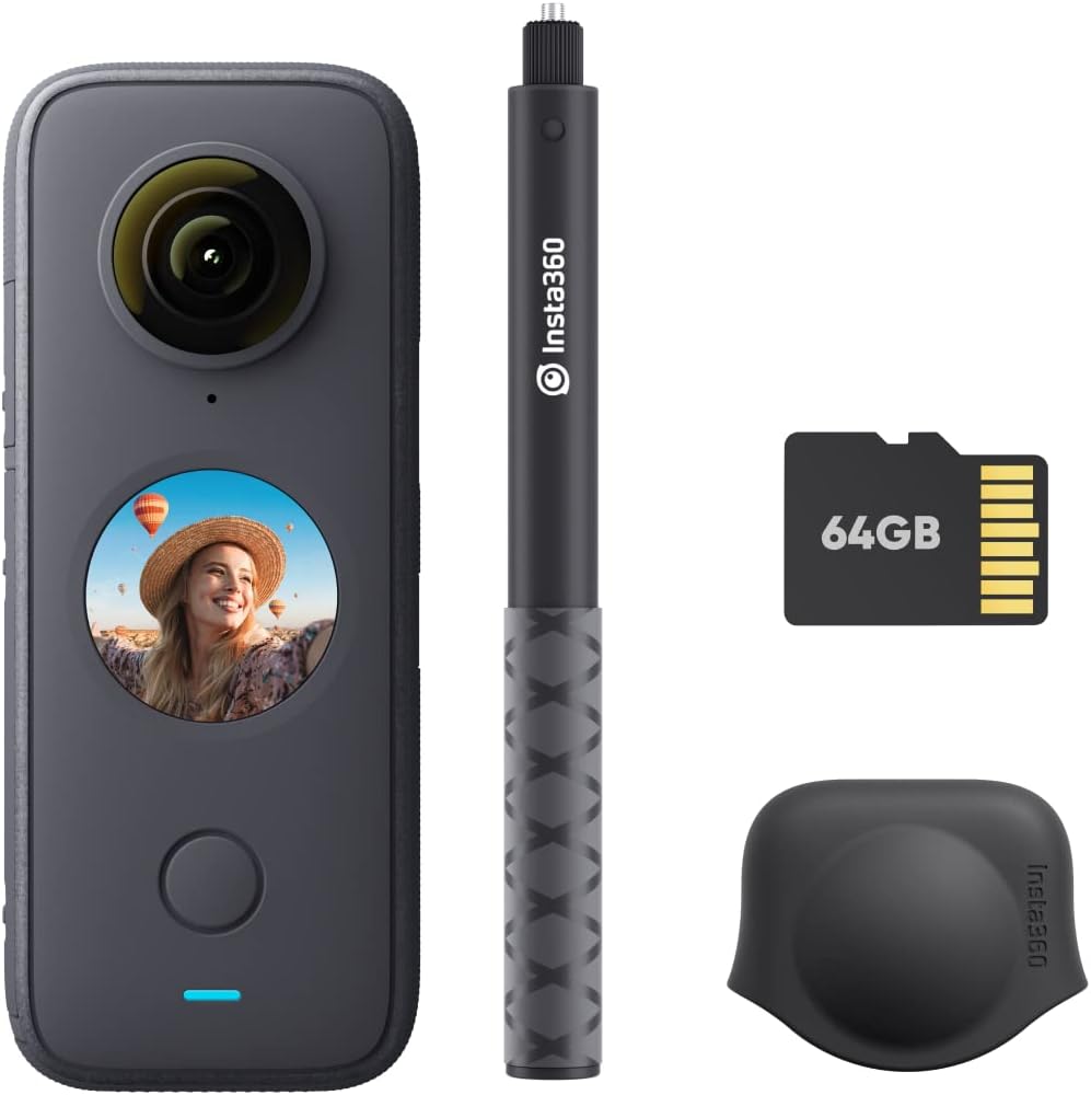 Insta360 ONE X2 360 Degree Waterproof Action Camera, 5.7K 360, Stabilization, Touch Screen, AI Editing, Live Streaming, Webcam, Voice Control