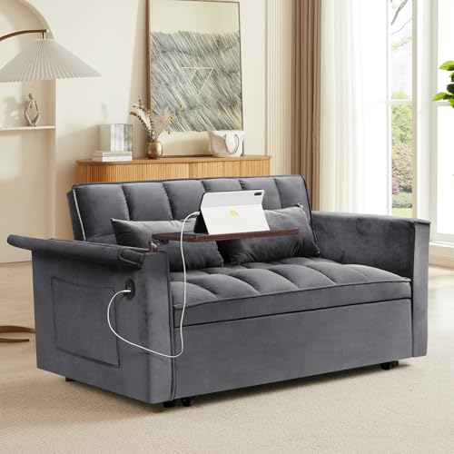 WIIS' IDEA Convertible Sofa Bed,3 in 1 Velvet Sleeper Sofa Pull-Out Bed