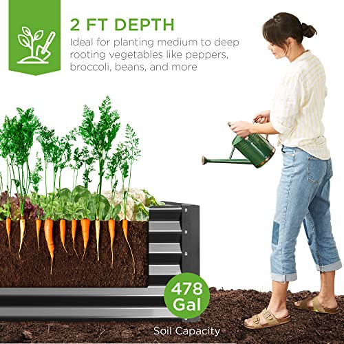 Best Choice Products 8x4x2ft Outdoor Metal Raised Garden Bed, Deep Root Planter Box for Vegetables, Flowers, Herbs