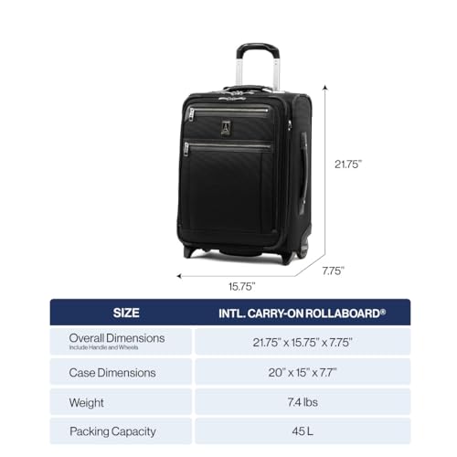 Travelpro Platinum Elite Softside Expandable Carry on Luggage, 2 Wheel Upright Suitcase, USB Port, Men and Women, International, Shadow Black