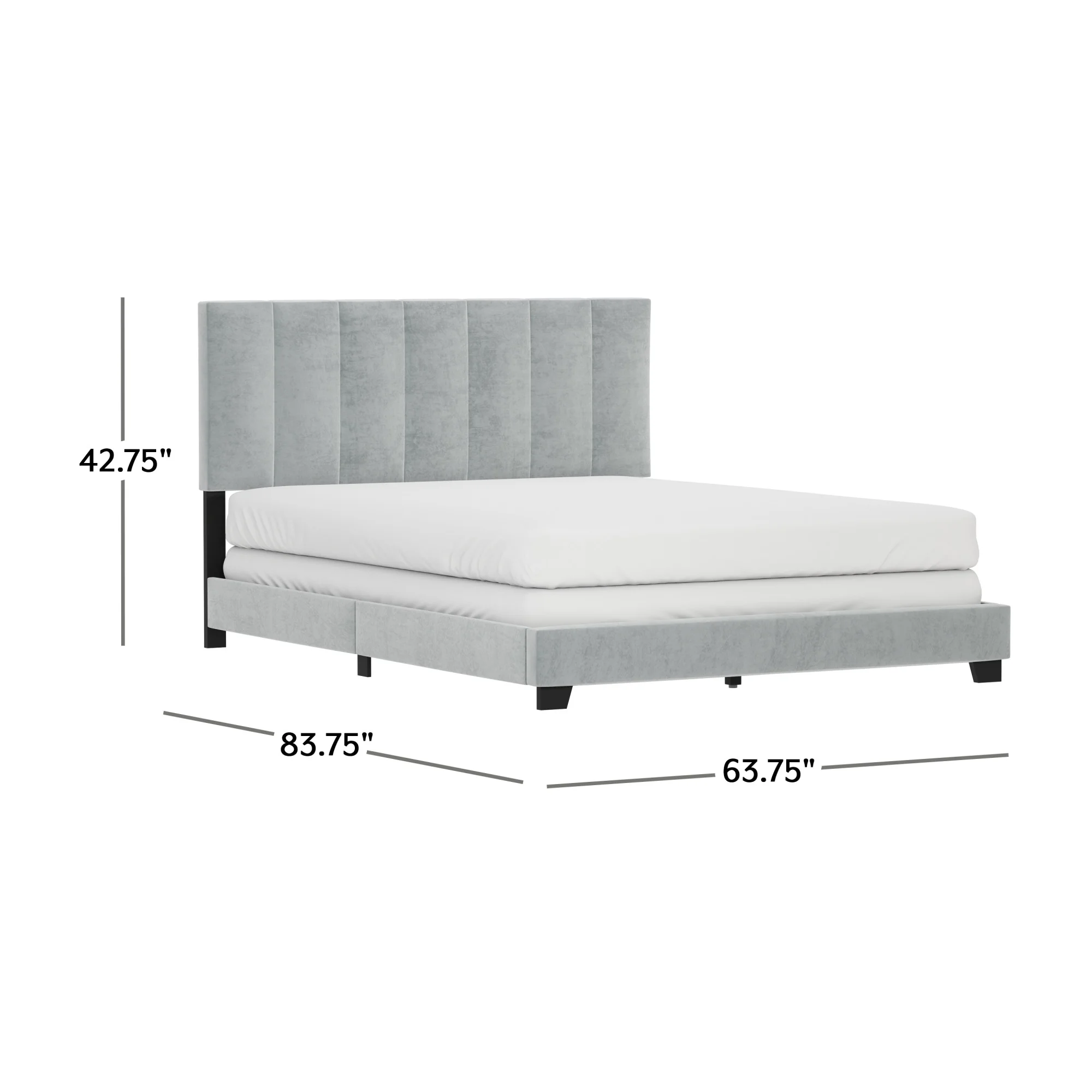 Reece Channel Stitched Upholstered Queen Bed, Platinum Gray, by Hillsdale Living Essentials