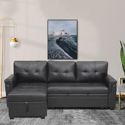 Naomi Home 85 in. Convertible Sofa with Storage, Reversible L Shape Sofa Couch with Chaise, Comfy Sectional Couches for Living Room - Black