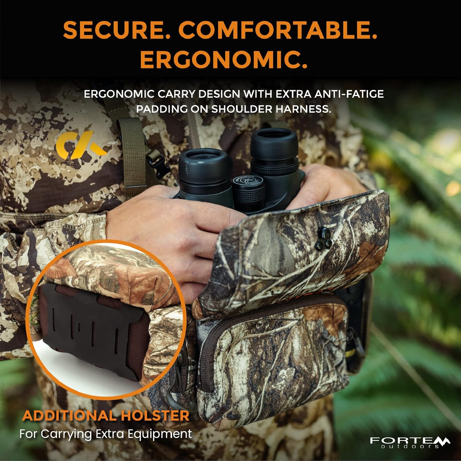 Fortem Outdoors Bino Harness Chest Pack Binocular Harness Bag for Hunting and Rangefinder Case Hunting Pack for Bird Watching, Travel, Hunting