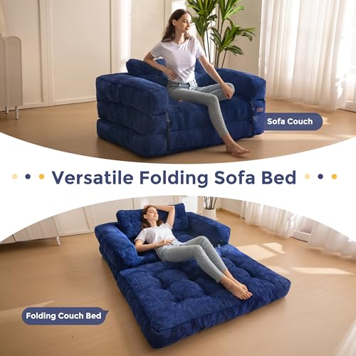 MAXYOYO Folding Sofa Bed, L-Shaped Convertible Sofa Bed with Armrest Foldable Sleeper Couch with Pillow