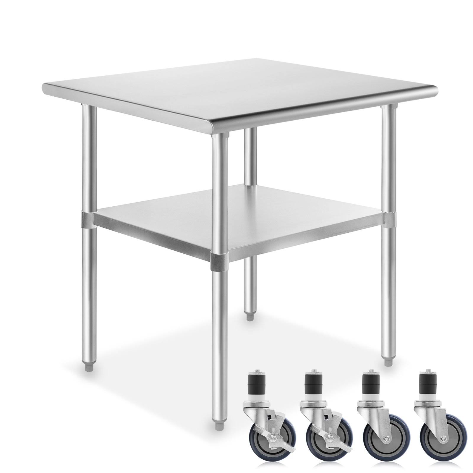 GRIDMANN NSF Stainless Steel Commercial Kitchen Prep u0026 Work Table w/ 4 Casters (Wheels) - 30 in. x 24 in.