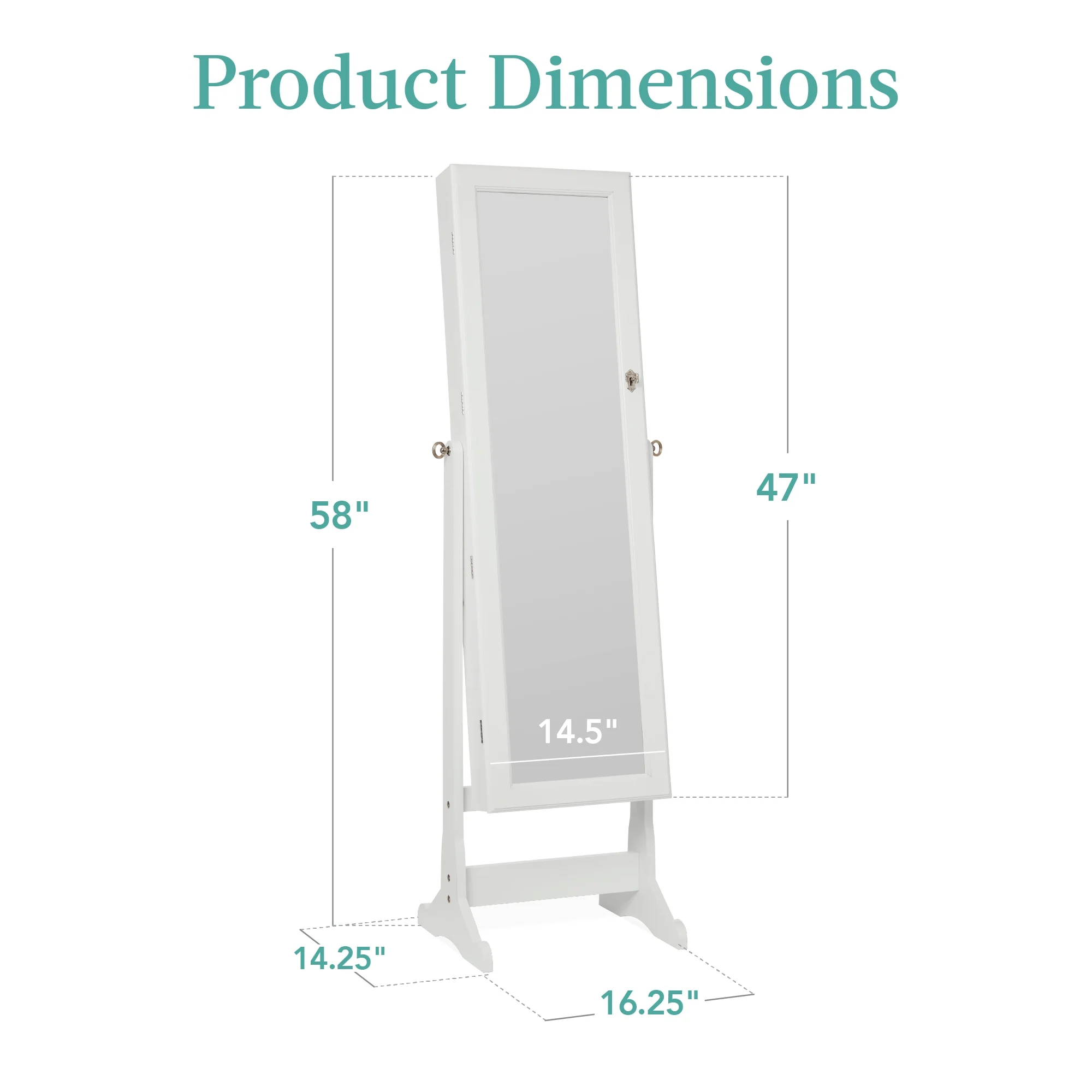 Best Choice Products Jewelry Armoire Cabinet, Full Length Mirror w/ Velvet Storage Interior, Lock - White
