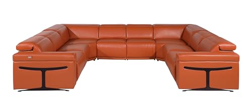Riccardo 8-Piece Italian Leather U Shaped Sectional Couch with 4-Power Reclining Sofa Seats, Adjustable Headrests, and USB Chargers
