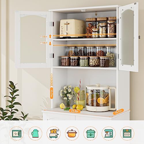 HOSTACK 71'' Pantry Cabinet, Tall Storage Cabinet with Microwave Stand, Freestanding Kitchen Hutch with Doors and Adjustable Shelves