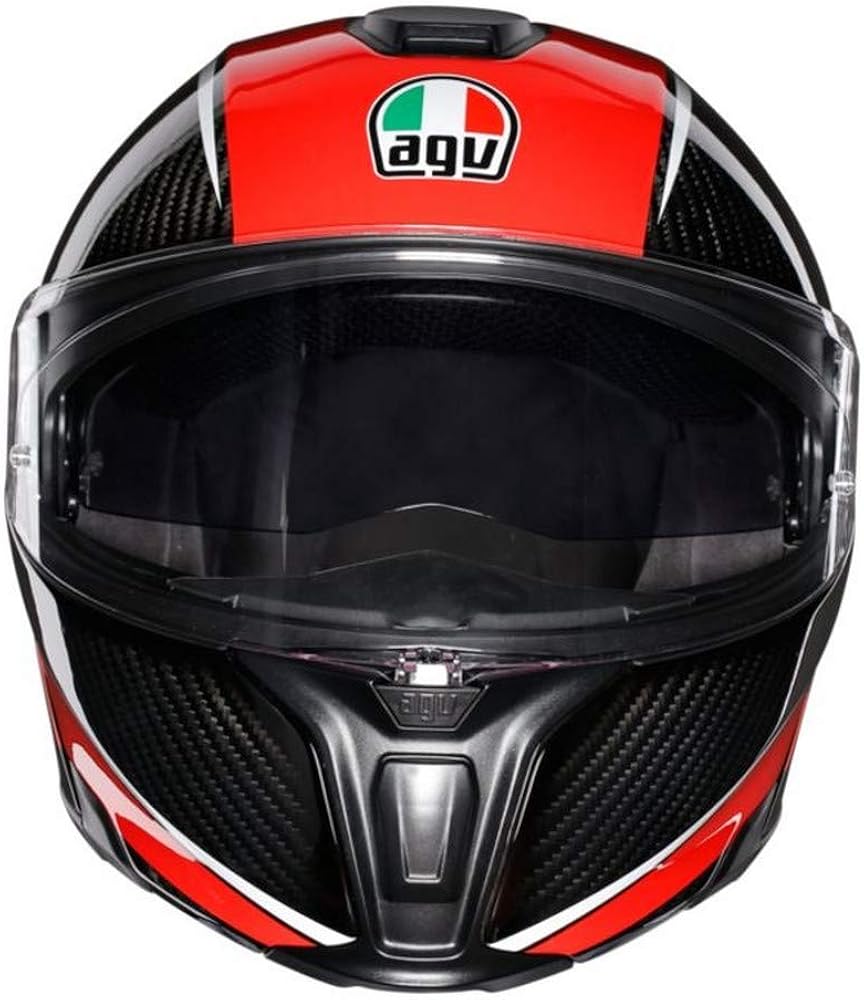 AGV Unisex-Adult Sportmodular Fiber Modular Helmet Carbon/Red (X-Small), XS