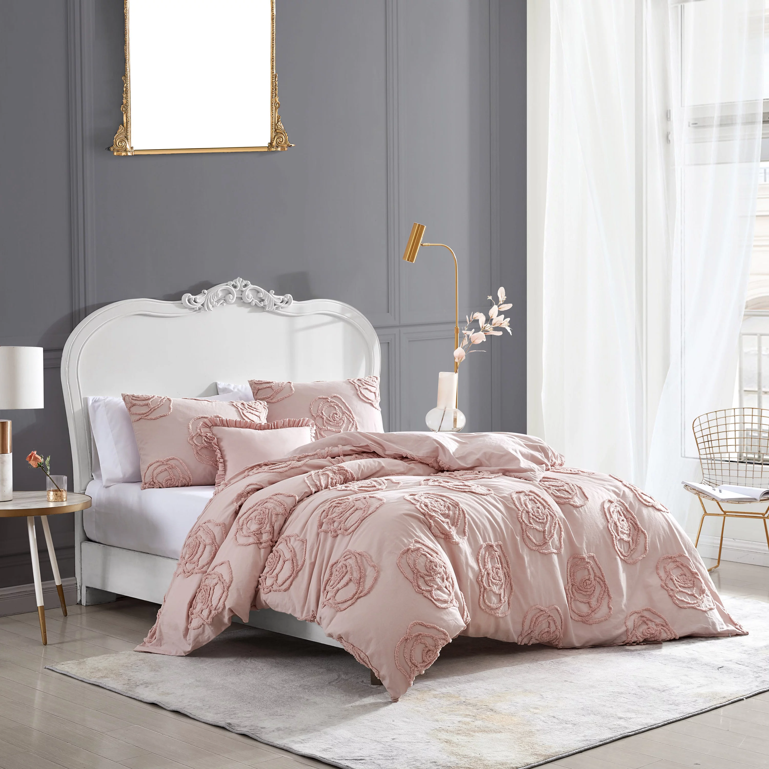 Betsey Johnson Rambling Rose Pink Full/Queen Duvet Cover Bonus Set
