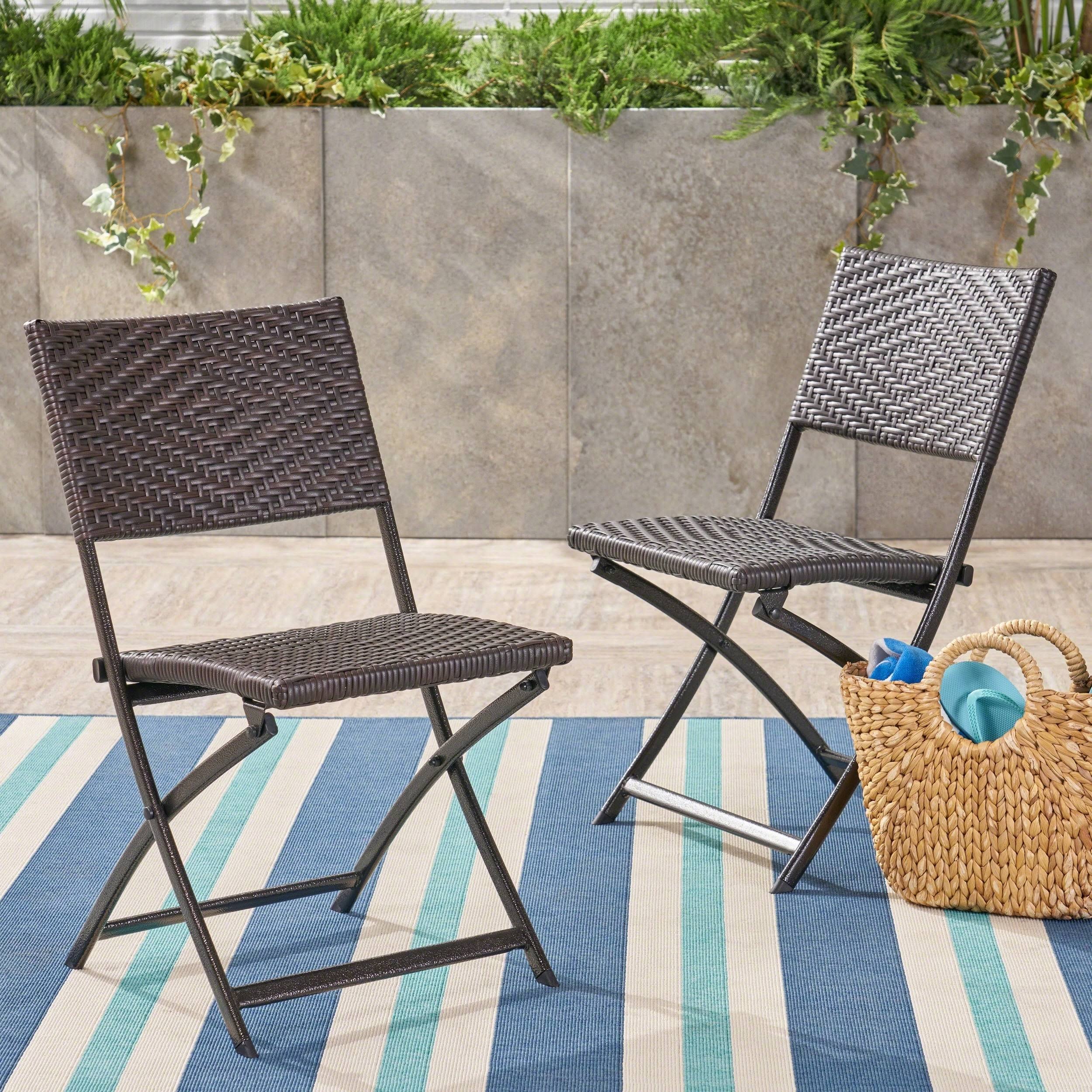El Paso Set of 2 Wicker Patio Folding Chairs Brown Christopher Knight