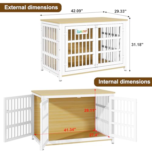 EasyCom 48"/42"/33" Dog Crate Furniture with Name Tag, Heavy Duty Dog Kennel Indoor for Large Dogs