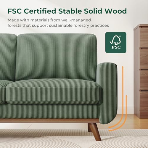 Vesgantti 68" Loveseat Sofa Green, Comfy Corduroy Couch with Spring Cushion, Sofa Couch with Solid Wood, Modern Couch with Deep Seat