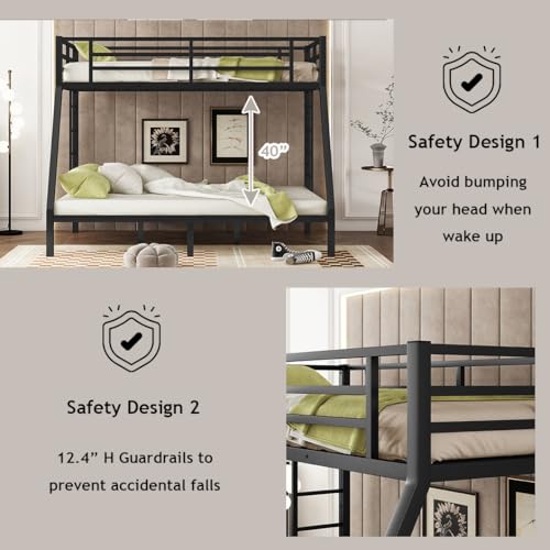 Heavy Duty Bunk Bed Frame with Ladder, Twin XL Over Twin XL Bunk Beds with Safety Guardrails, Adults Bunk Beds with Noise-Reducing Rubber Stoppers