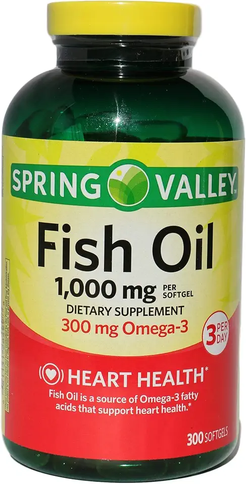 Spring Valley Fish Oil 1,000 mg, Omega-3 300 mg, Heart Health, 300 Softgels - Kansas Nuitrition - HNZSDS