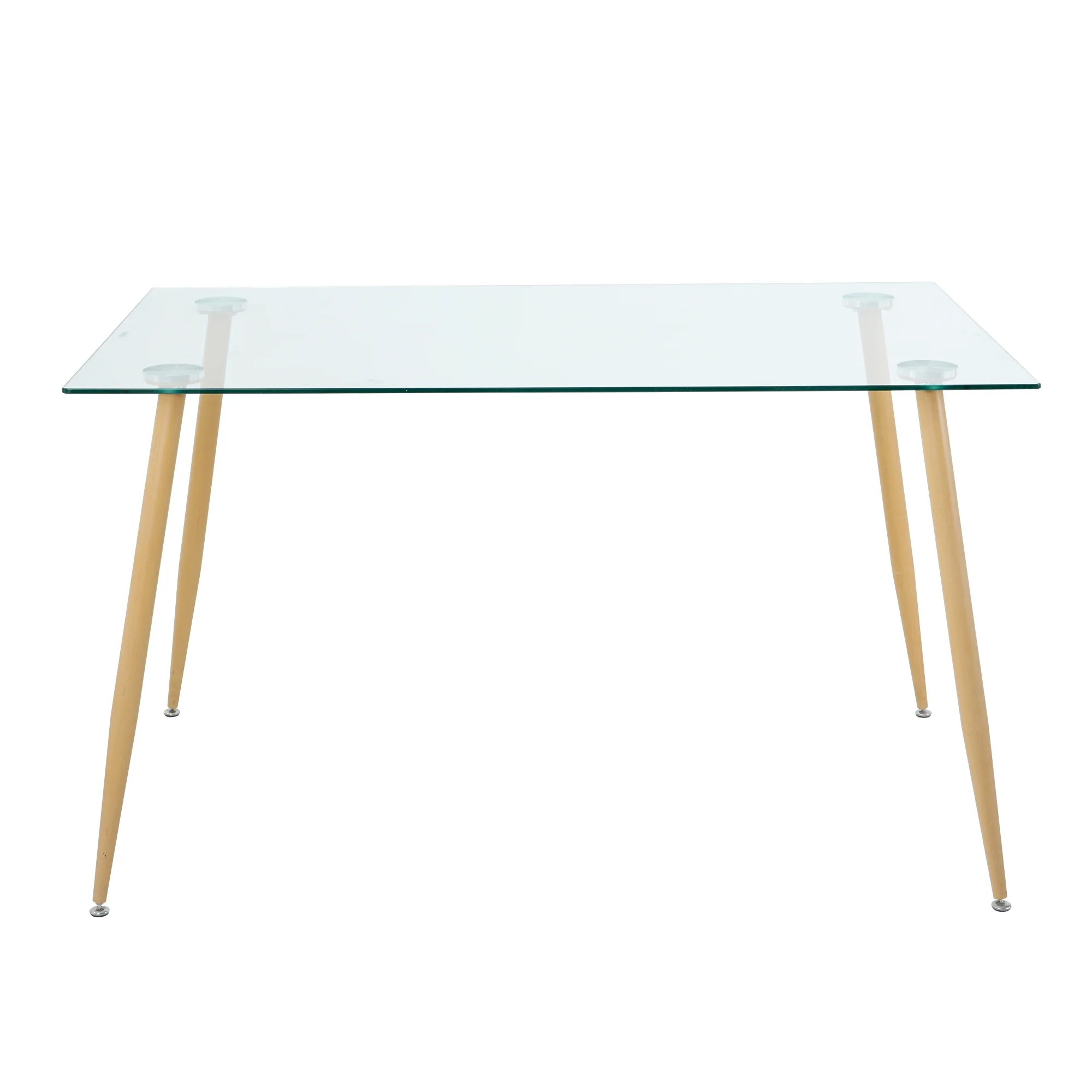 Modern Kitchen Glass dining table 51" Rectangular Tempered Glass Table top,Clear Dining Table Metal Legs wood-transfer Metal Legs legs(set of 1)