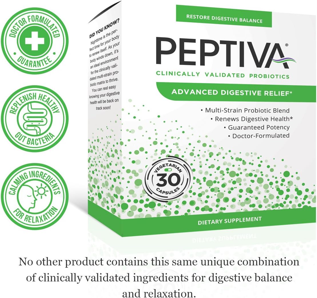 Peptiva Advanced 50 Billion CFU Probiotic - Digestive Relief - Clinically Validated, Premium Probiotic, 30ct Pack of 2