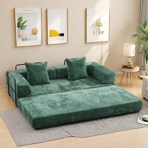 Compression Floor Sofa Bed, Convertible Foldable Sofa with Support Backrest and Armrest, Corduroy Fabric Modular Sectional Couch with 2 Pillows