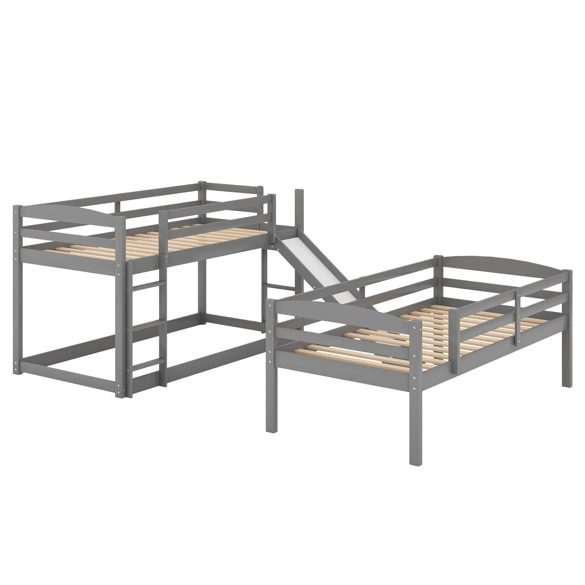 Merax Wood Twin-over-Twin-over-Twin Floor Triple Bunk Bed for Kids Room, Gray