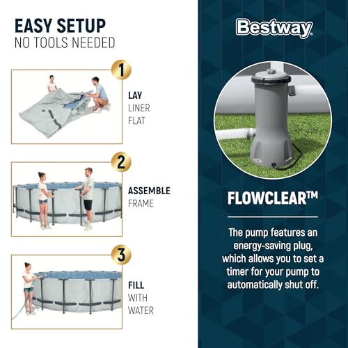 Bestway Steel Pro MAX 12 Foot by 30 Inch Round Above Ground Swimming Pool Set Outdoor Metal Frame Family Pool with Filter Pump, Gray