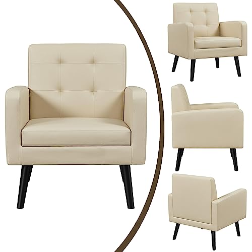 Yaheetech Mid-Century Accent Chairs, PU Leather Modern Upholstered Living Room Chair