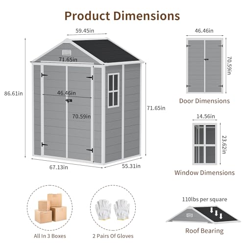 NicBex 6×5 Resin Outdoor Storage Shed with Floor & Window– All-Weather Lockable Small Tool Shed
